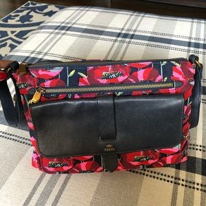 Fossil canvas and leather floral crossbody